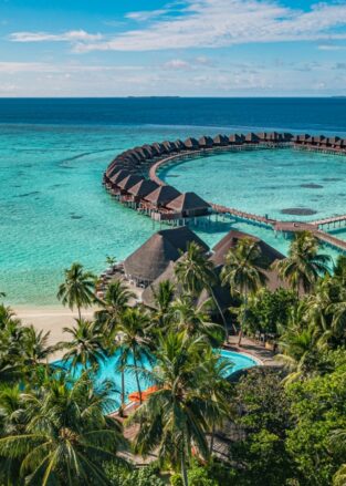 Picturesque,Aerial,Landscape,Maldives,Water,Villas,Tropical,Paradise,Island,Turquoise